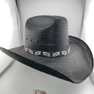 Round Up Cattleman Straw Western Cowboy Hat Long Oval Black 7 1/4​​​​